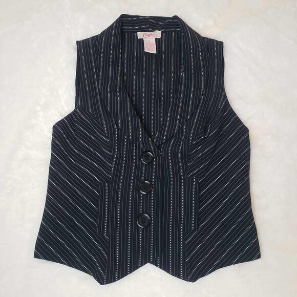 * CANDIE'S * Juniors Small Black & White Striped Button-Up Vest - Picture 2 of 13